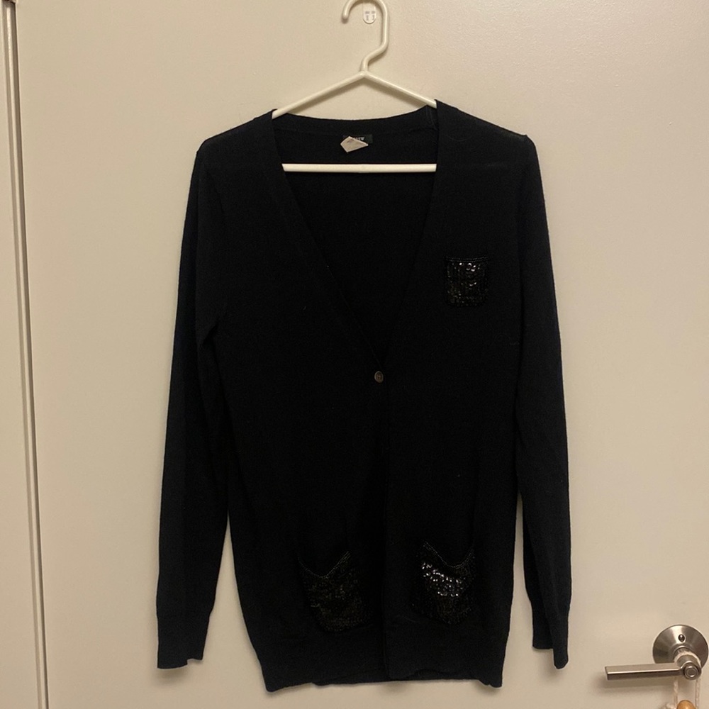 Black j crew boyfriend cardigan with sequined pockets